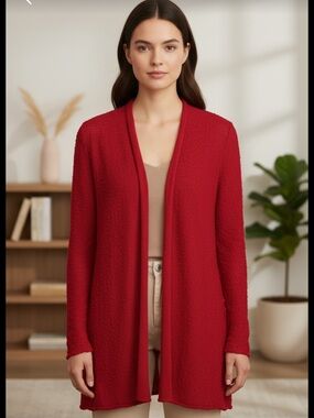 Chico's Vibrant Red Long Cardigan Sweater - One size fits all